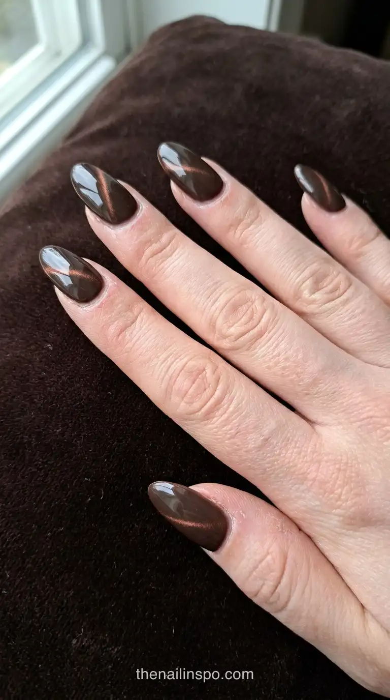 Mocha Brown Cat Eye Almond Nails