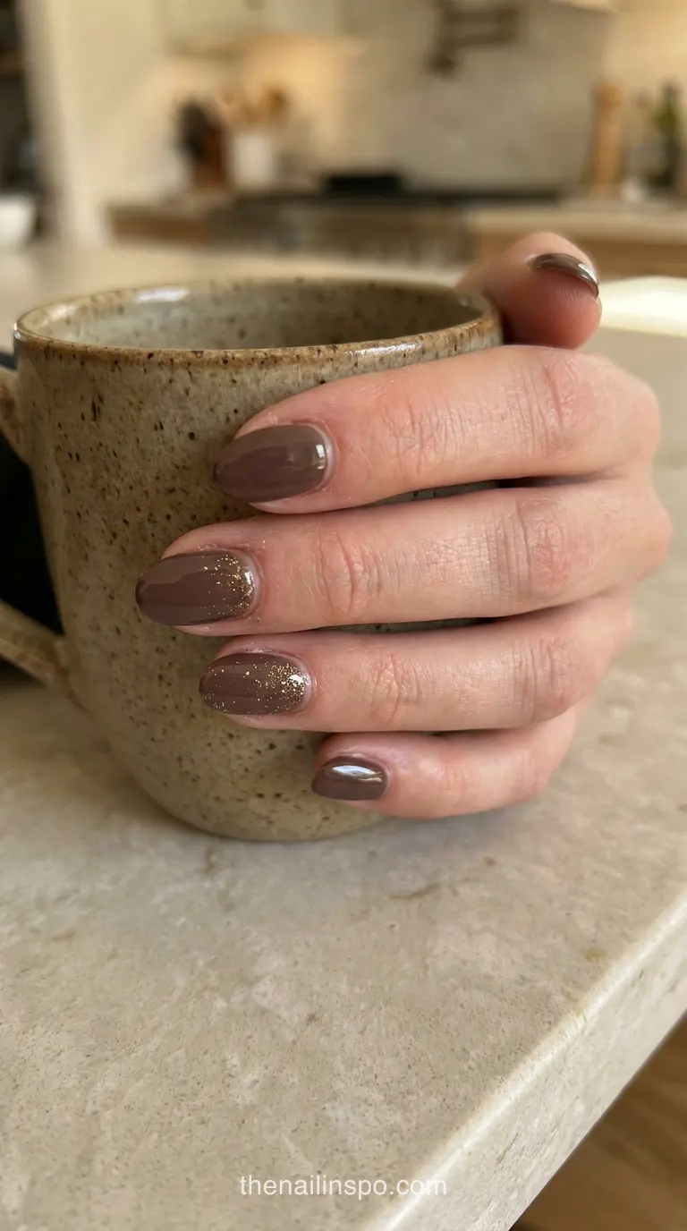Mocha Gold Micro Glitter Round Nails