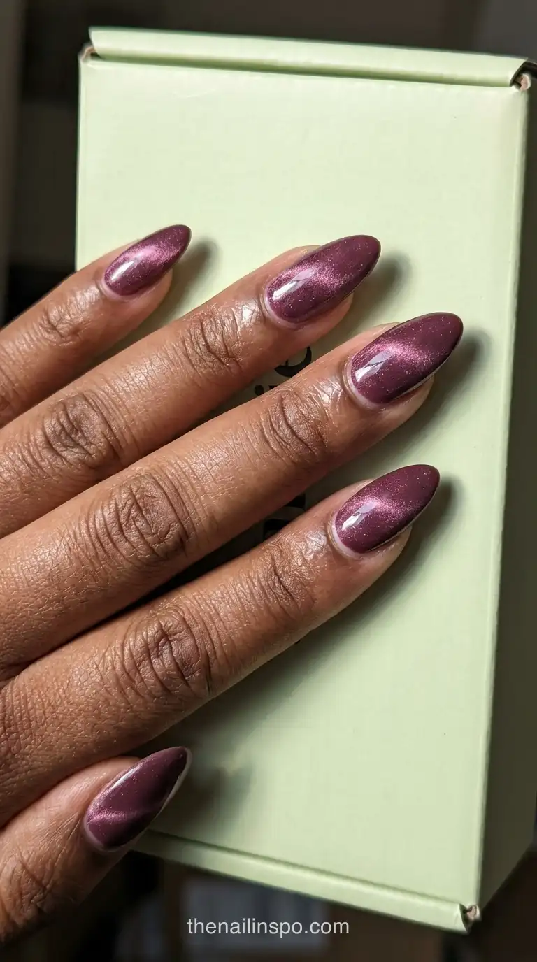 Mulberry Velvet Long Almond Nails