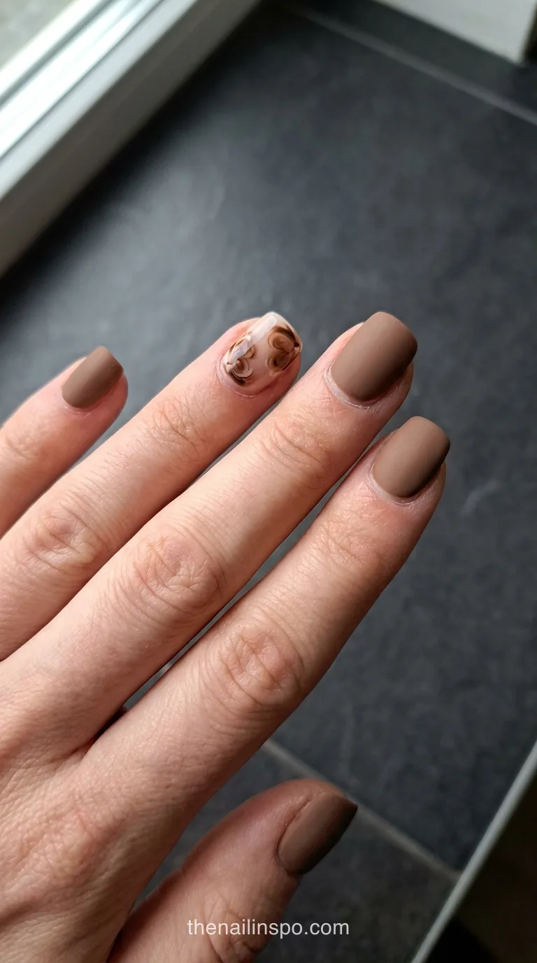 Muted Toffee Matte Short Square Nails