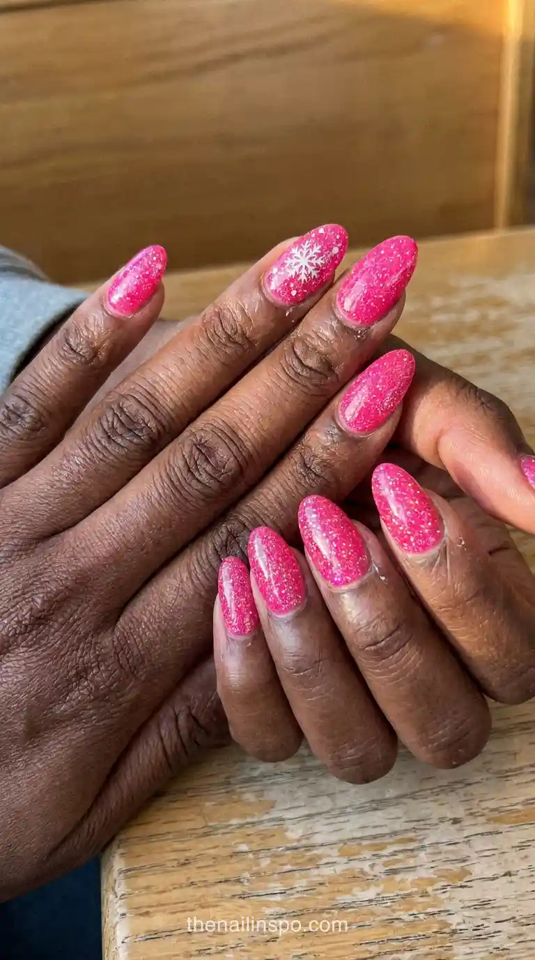 Neon Glitter Almond Nails
