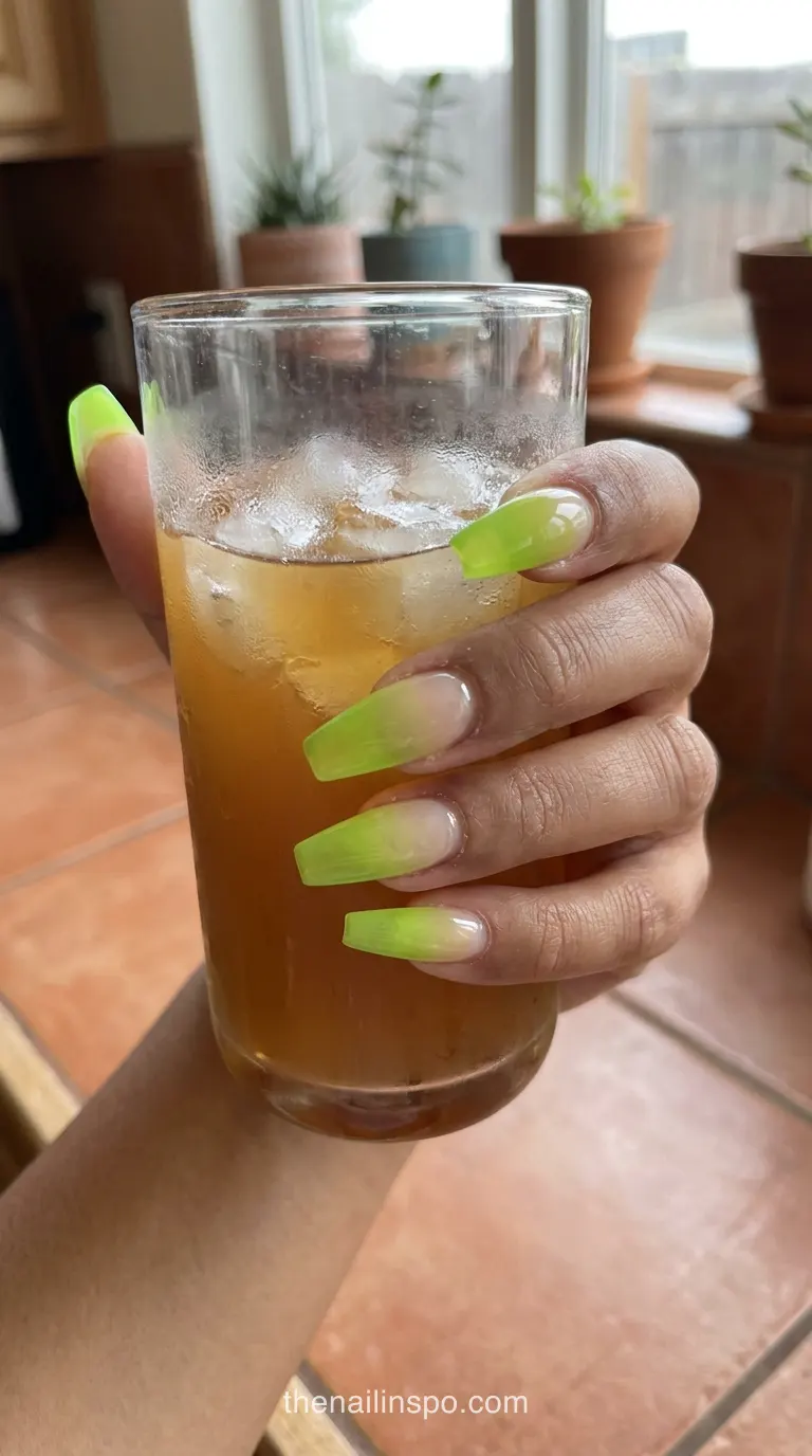 Neon Lime Jelly Coffin Nails