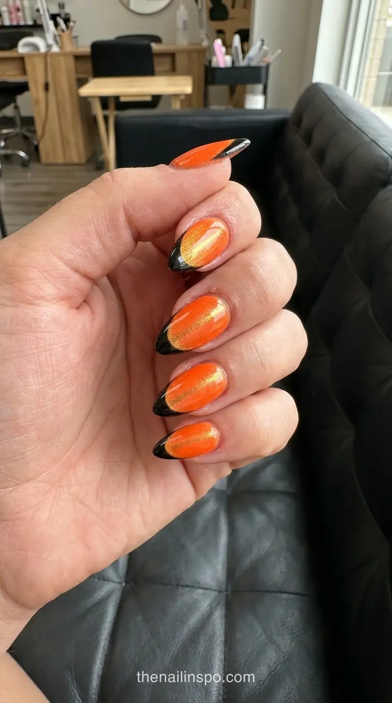 Neon Orange Glossy Stiletto Nails