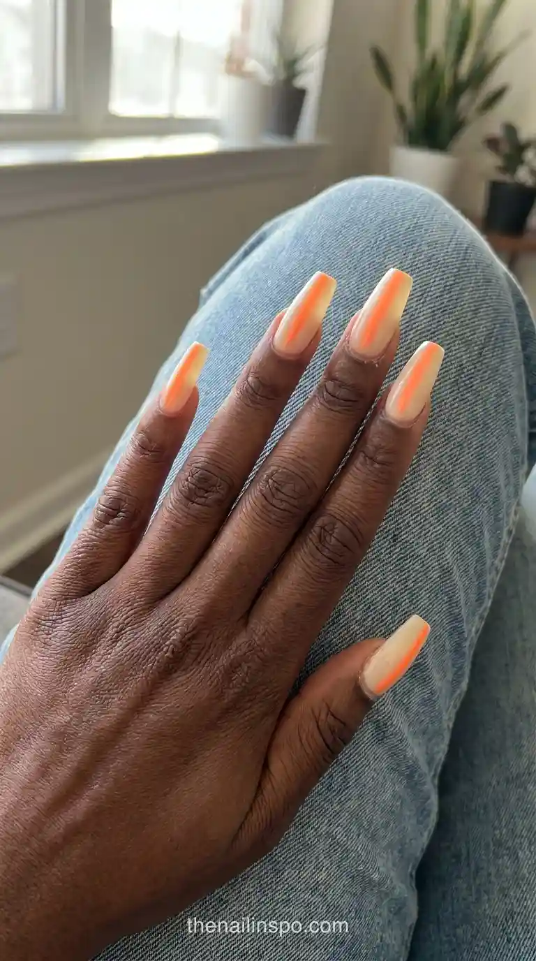 Neon Tangerine Glossy Coffin Nails