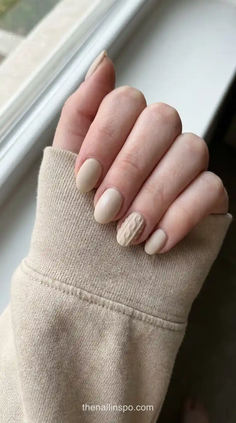 Oatmeal Matte Short Oval Knit Nails