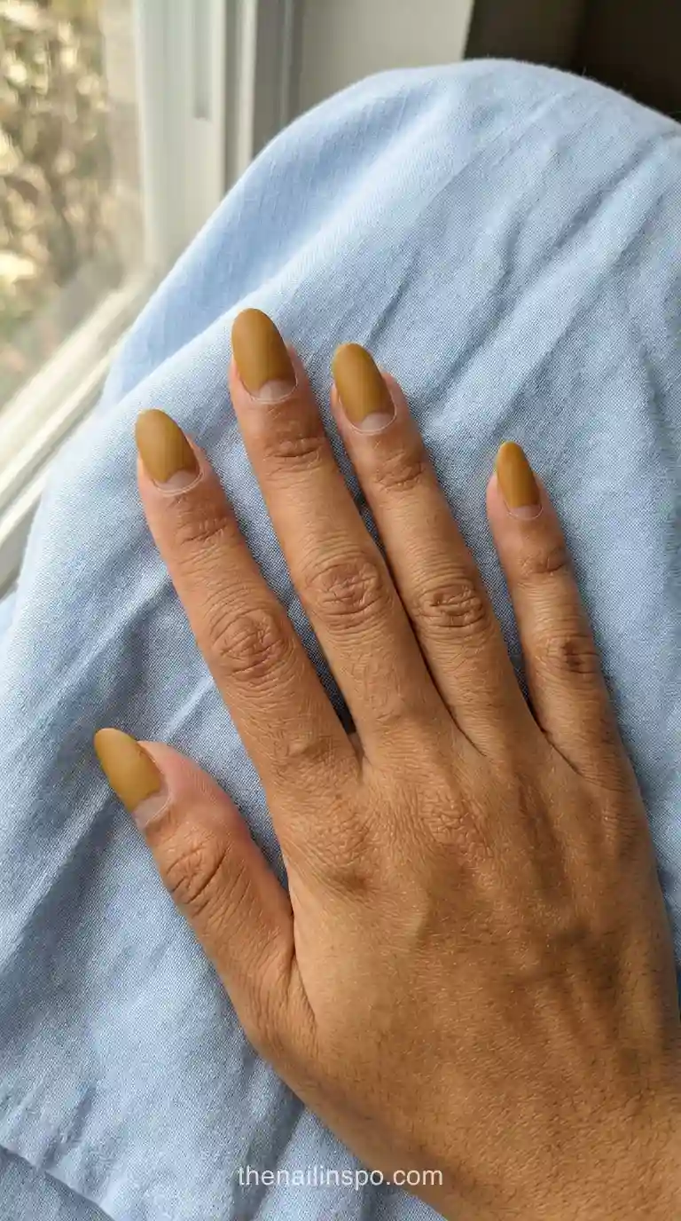Ochre Matte Medium Oval Half Moon Nails
