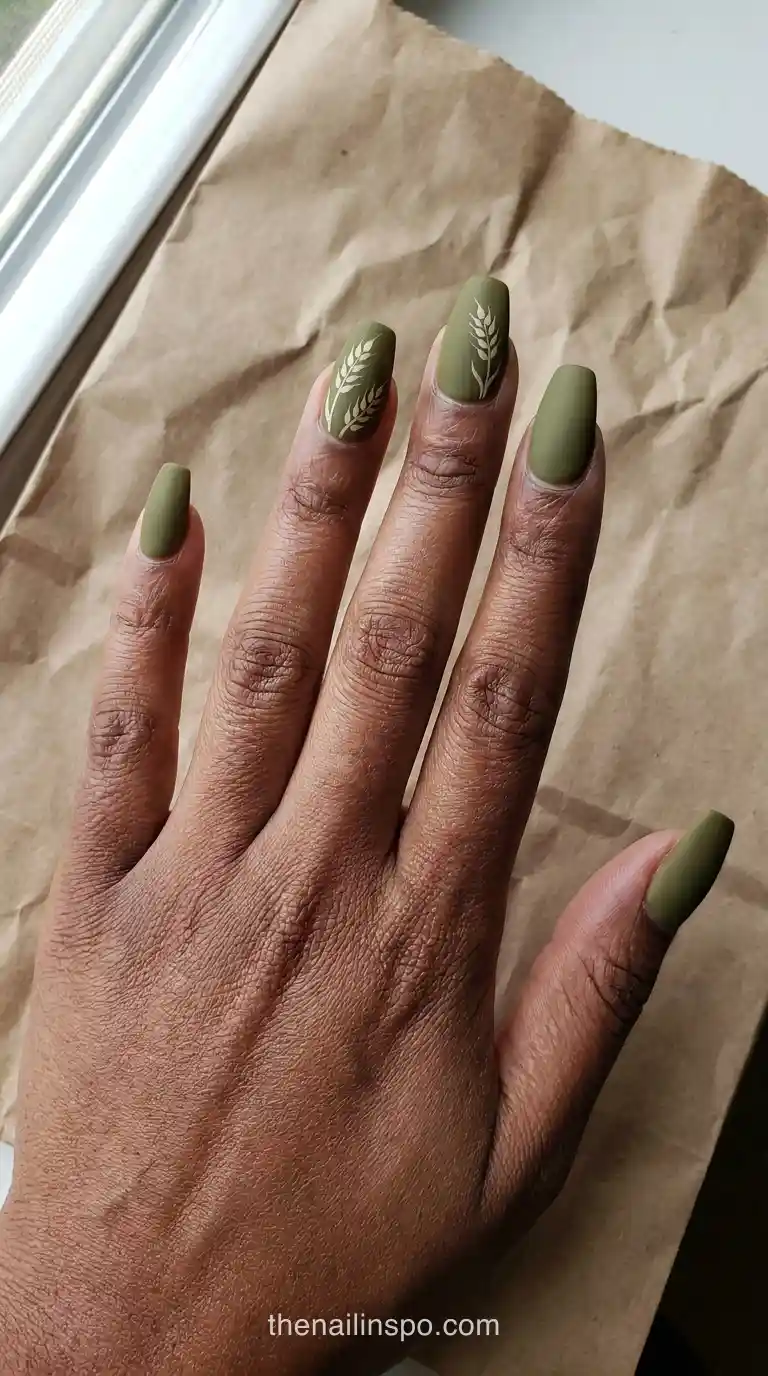 Olive Matte Coffin Nails