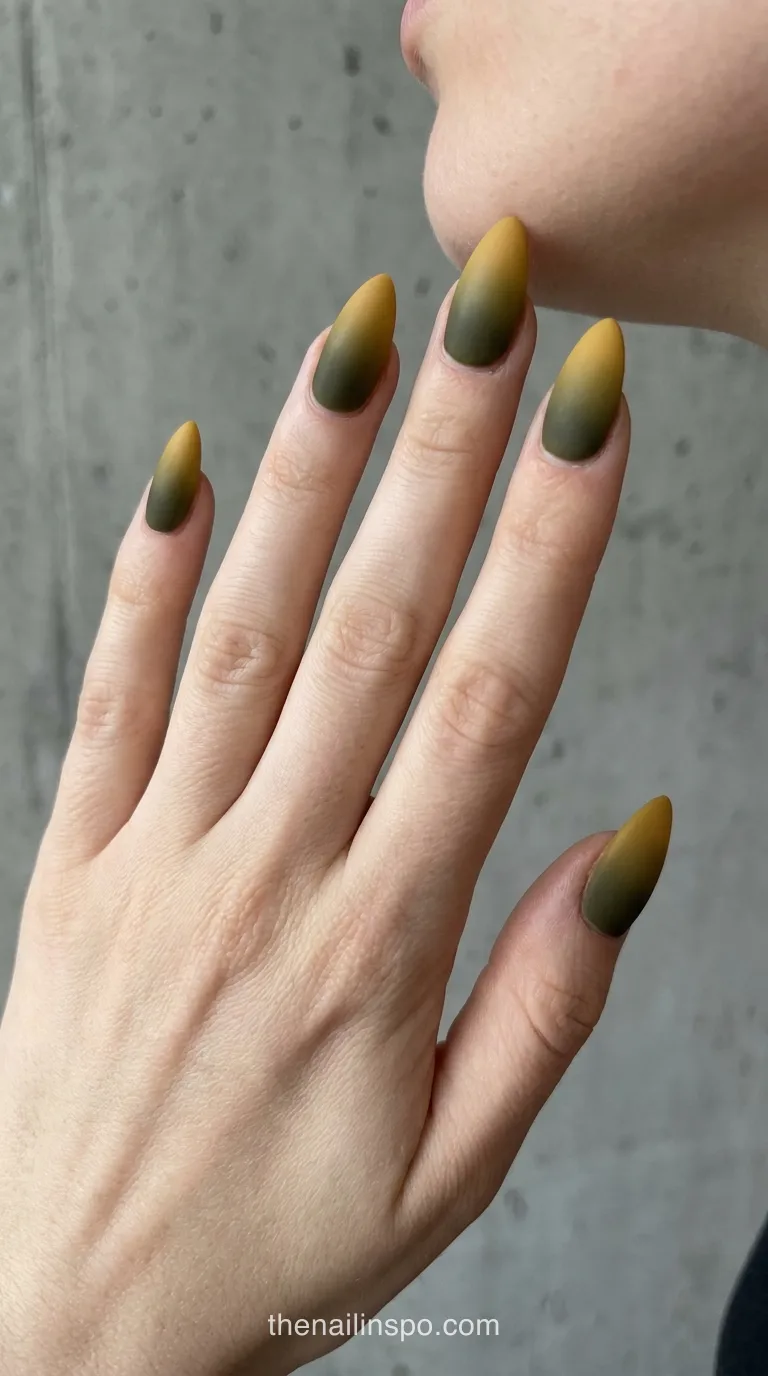 Olive Mustard Matte Stiletto Nails