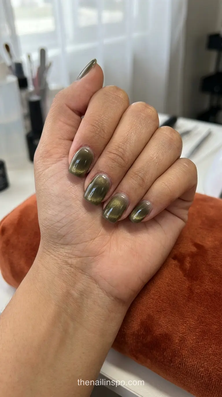 Olive Velvet Square Nails