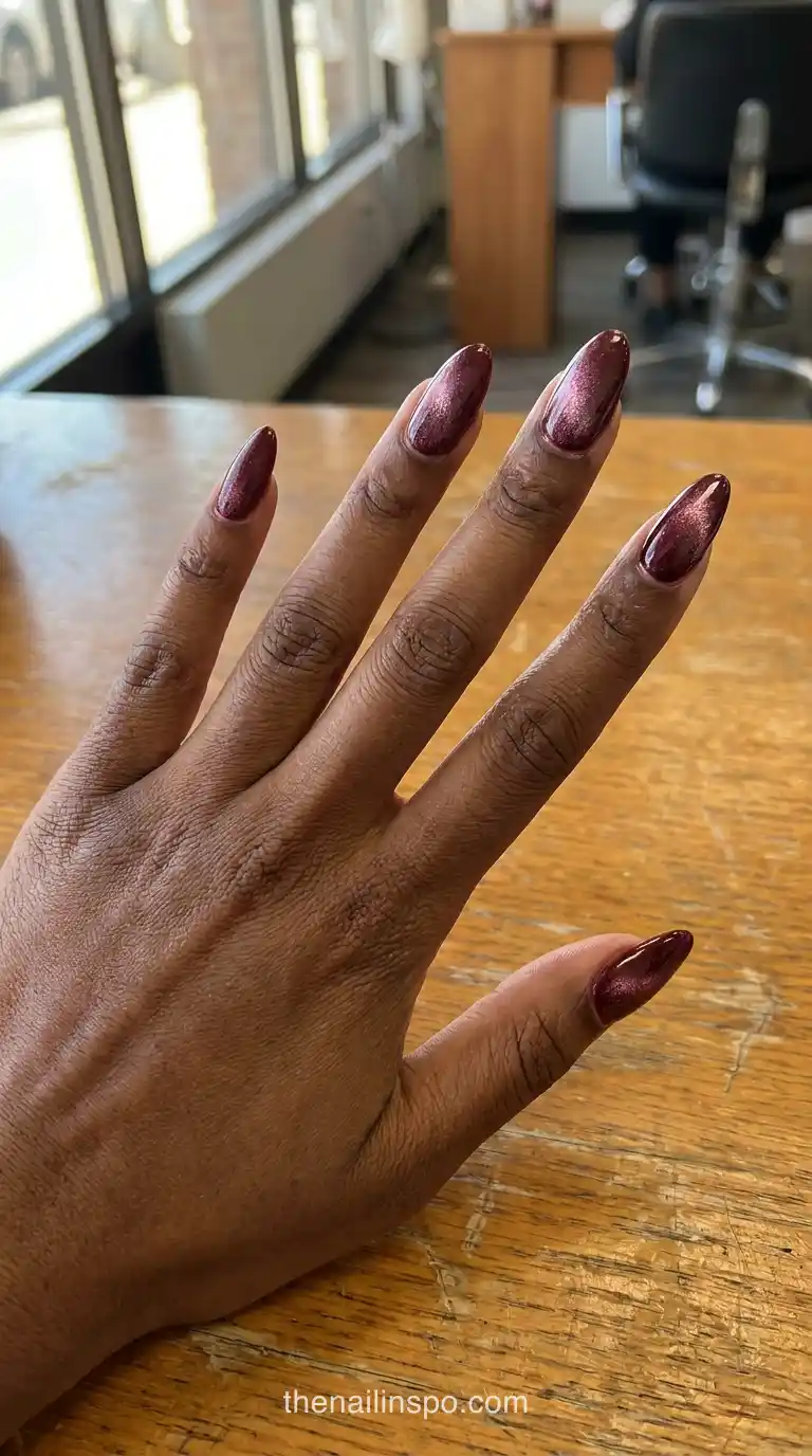 Oxblood Velvet Almond Nails