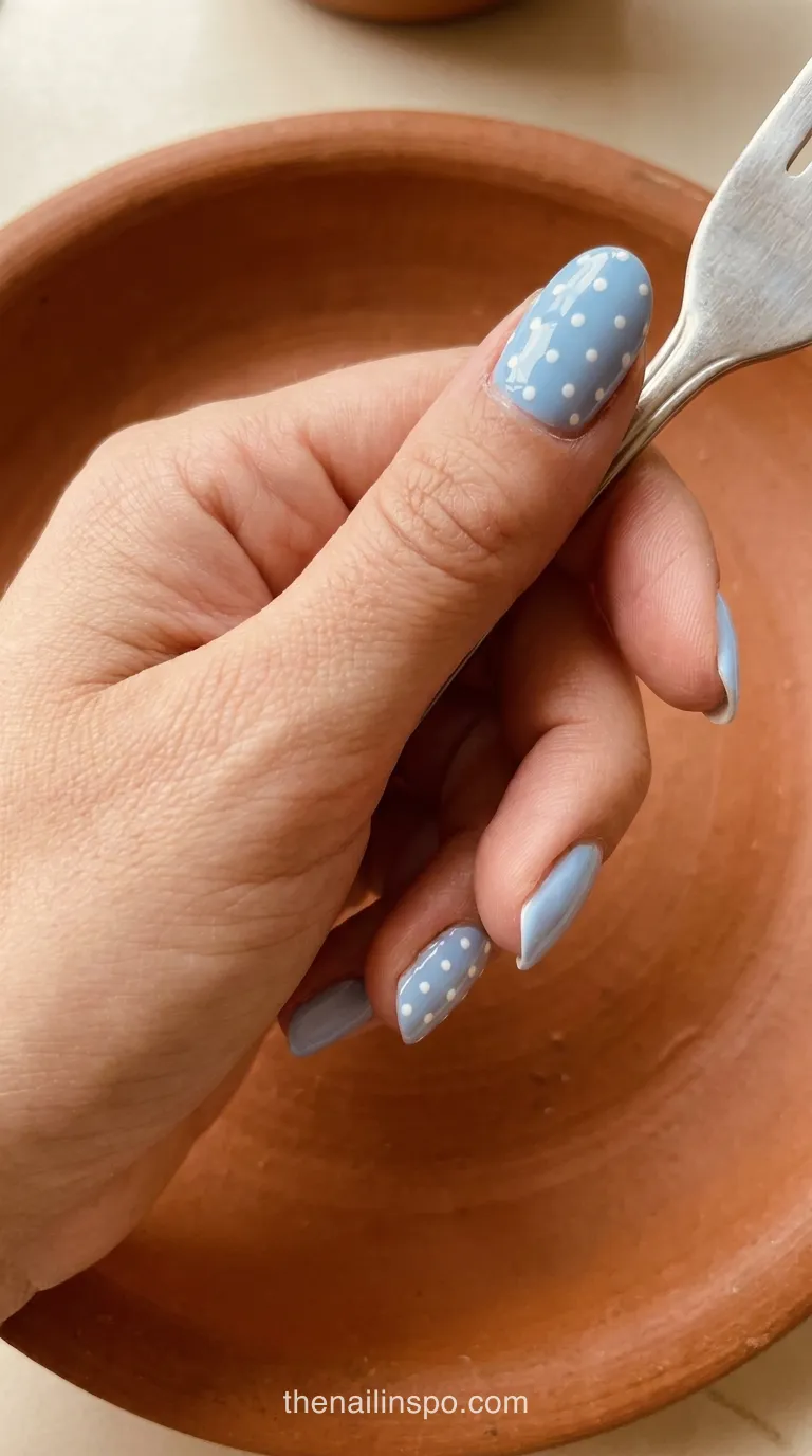 Pastel Blue Glossy Oval Nails