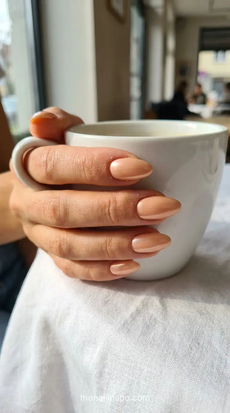 Peach Nude Chrome Almond Nails