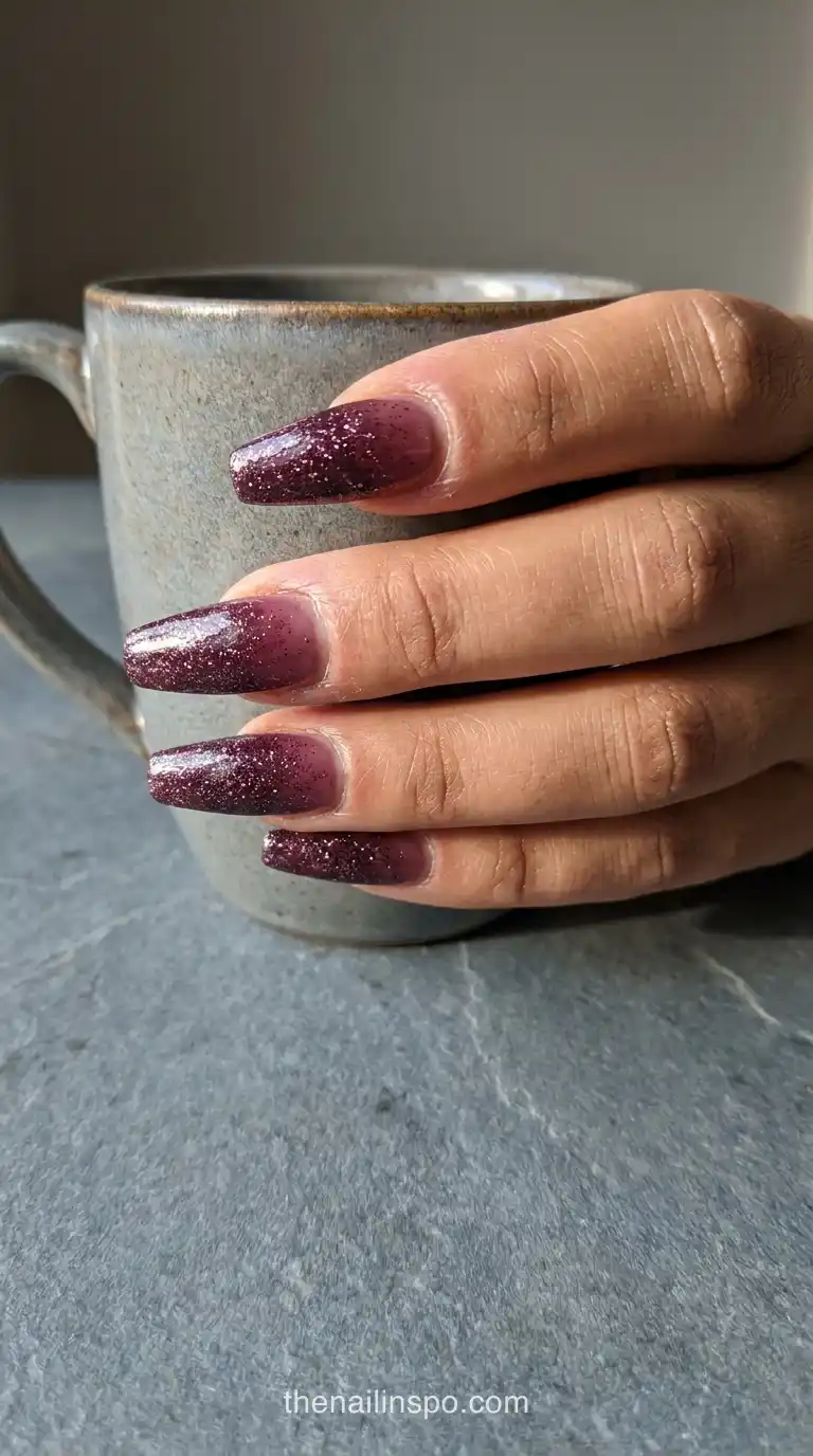 Plum Wine Glitter Coffin Nails