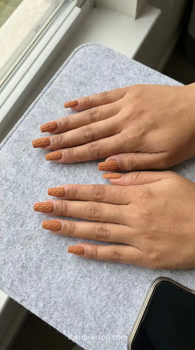 Pumpkin Matte Long Square Knit Nails