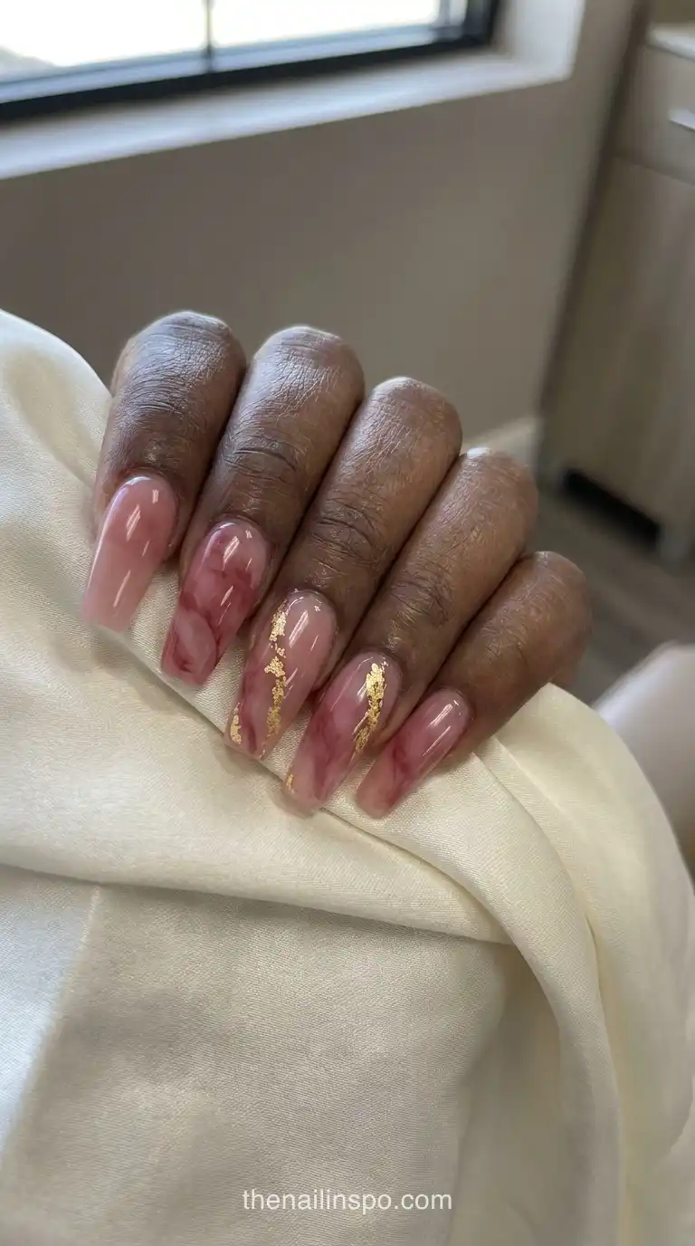 Rose Quartz Jelly Marble Coffin Nails