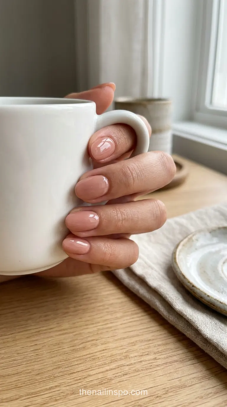 Rosy Nude Glossy Oval Nails