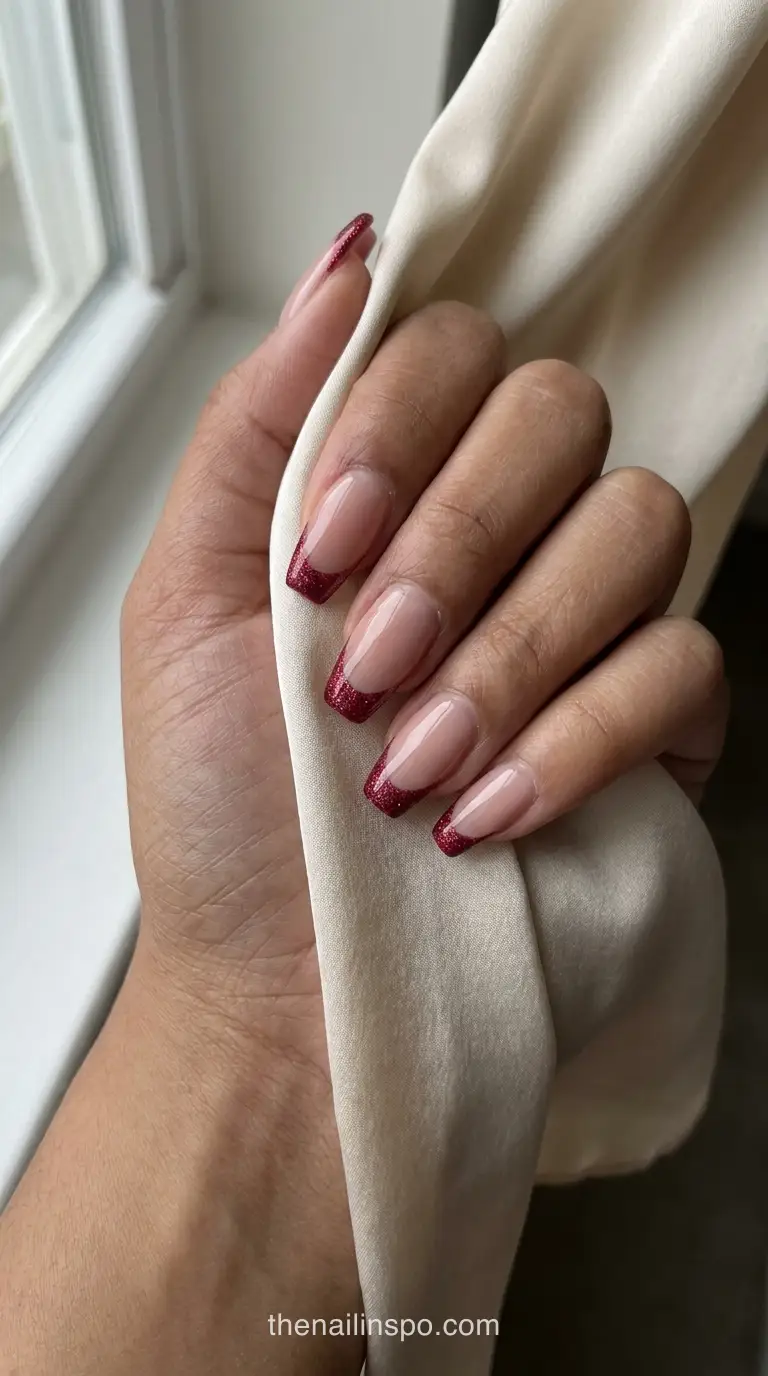 Ruby Glitter Medium Coffin Tip Nails