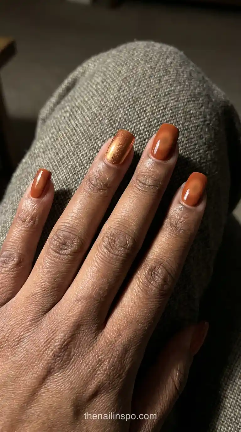 Rust Copper Chrome Square Nails