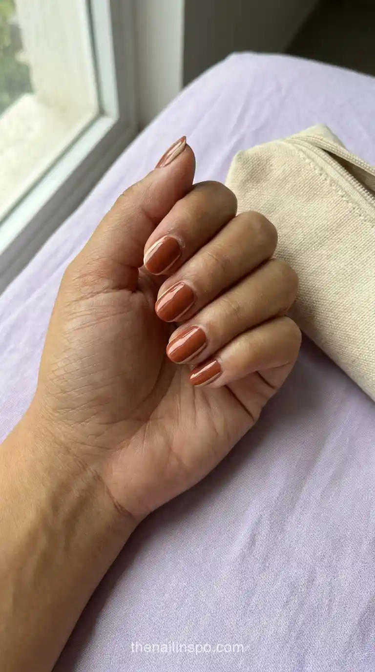 Rust Gloss Short Oval Side Stripe Nails