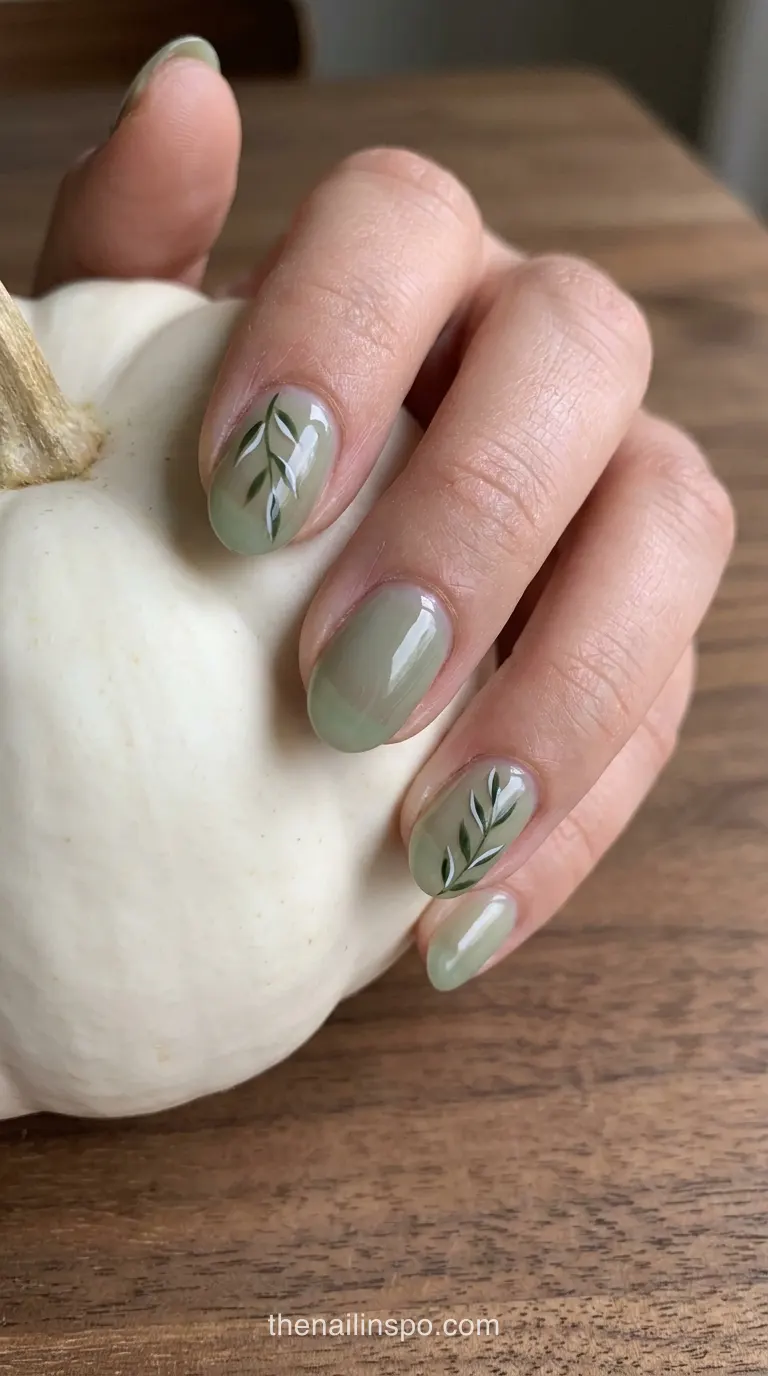 Sage Jelly Oval Nails