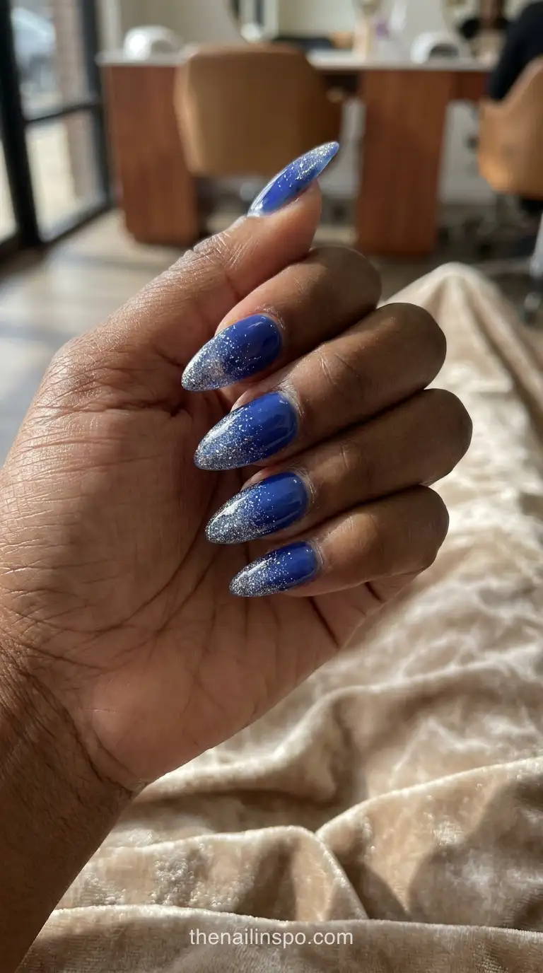 Sapphire Glitter Jelly Stiletto Nails
