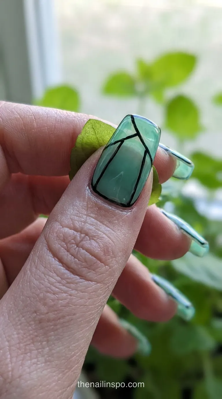 Seafoam Jelly Stained Glass Square Nails