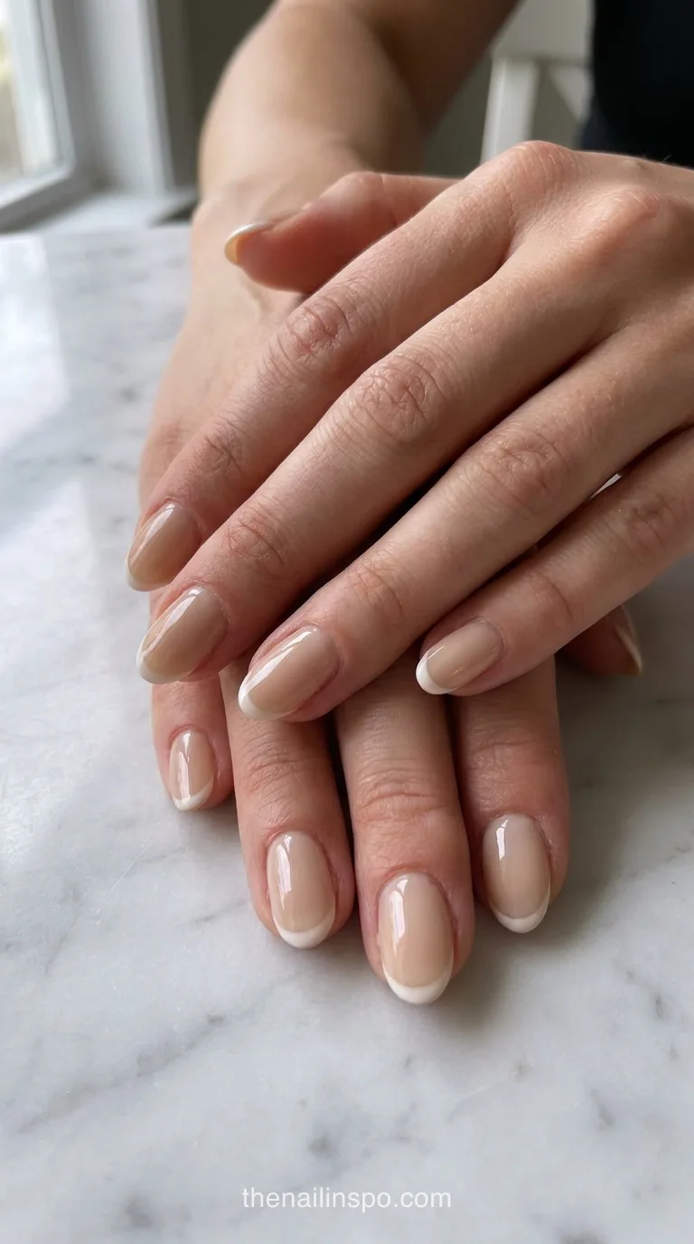 Sheer Beige French Oval Nails