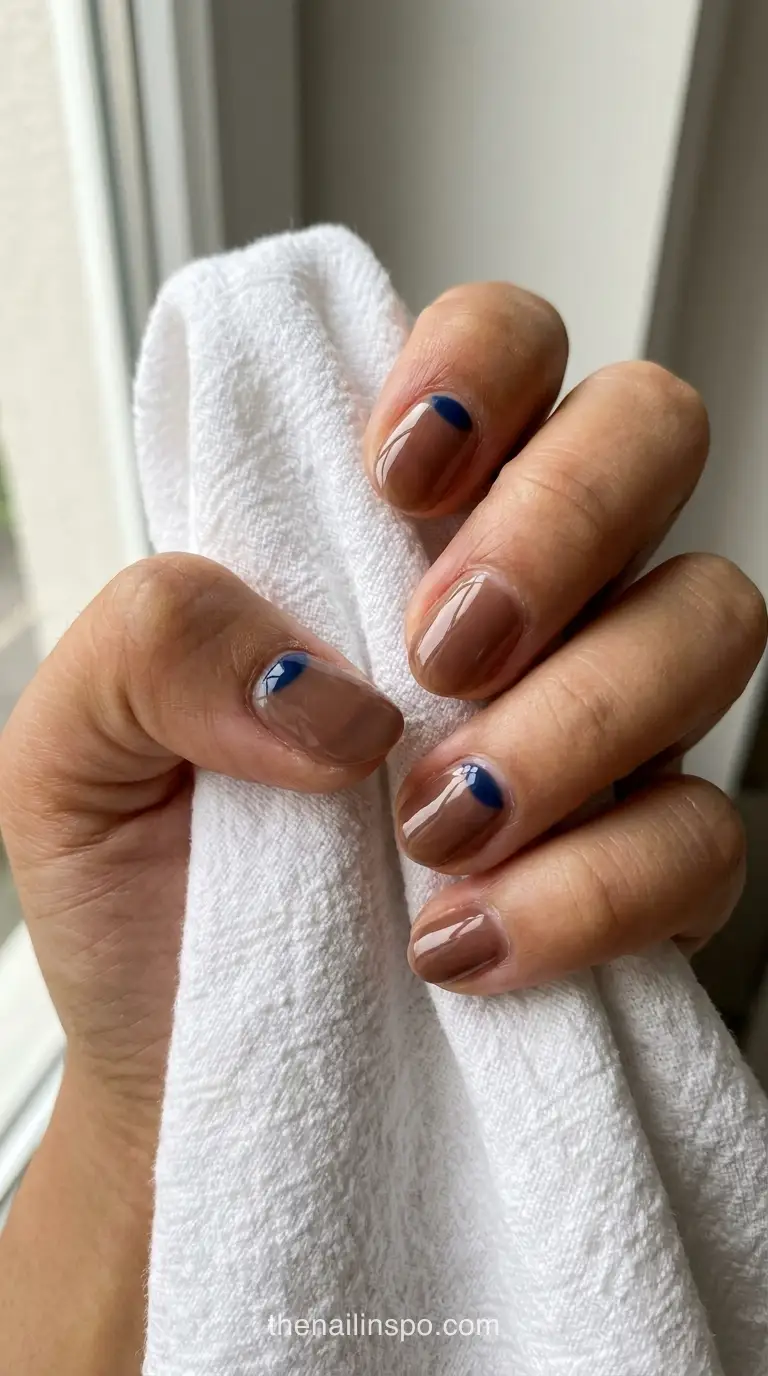 Sheer Mocha Jelly Navy Short Oval Nails