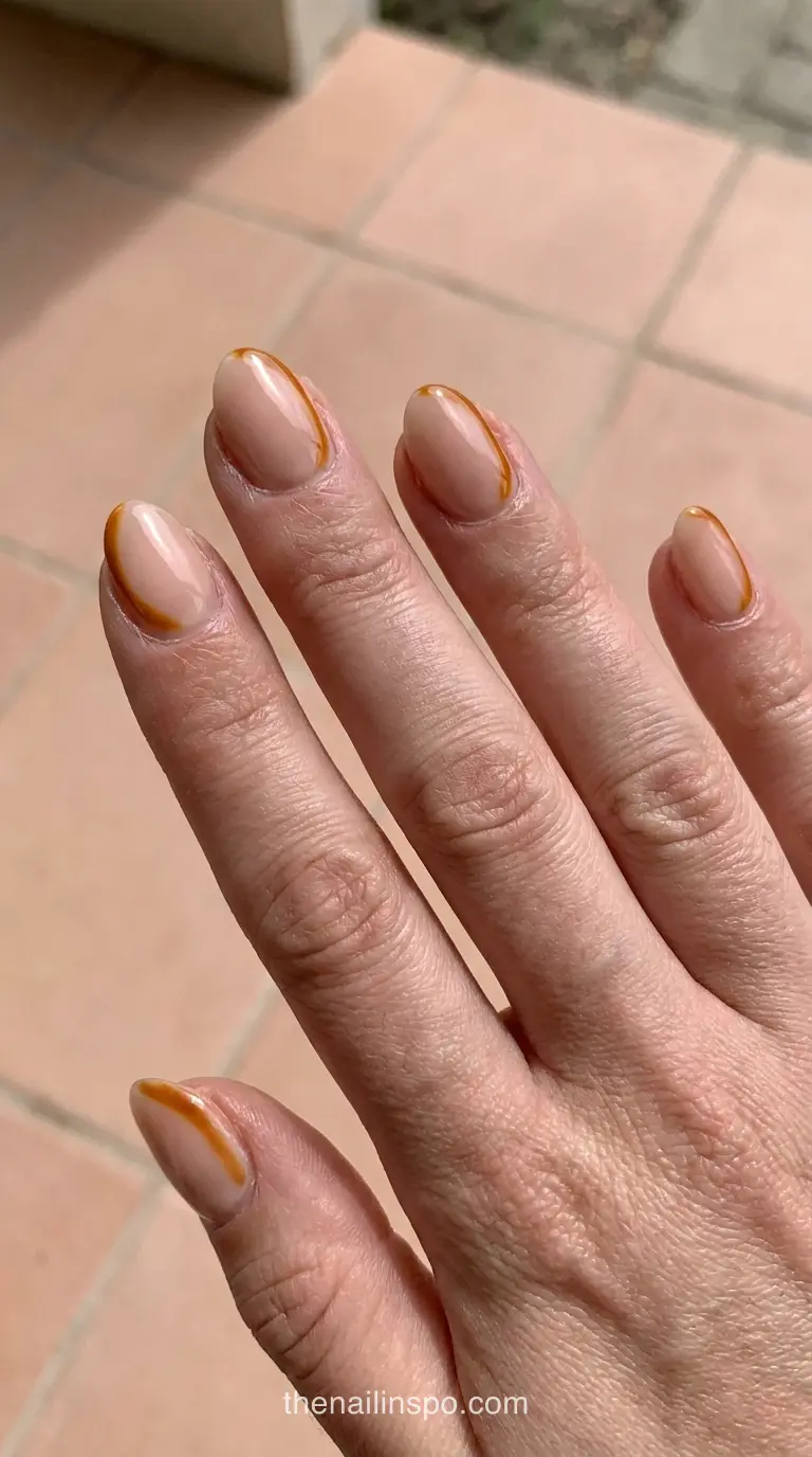 Short Amber Side French Almond Nails