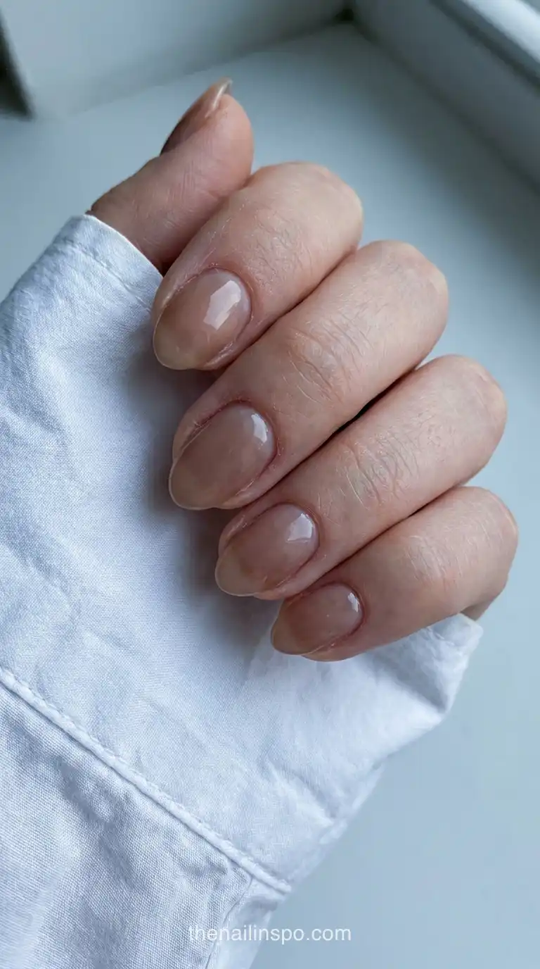 Short Mocha Sheer Wash Almond Nails