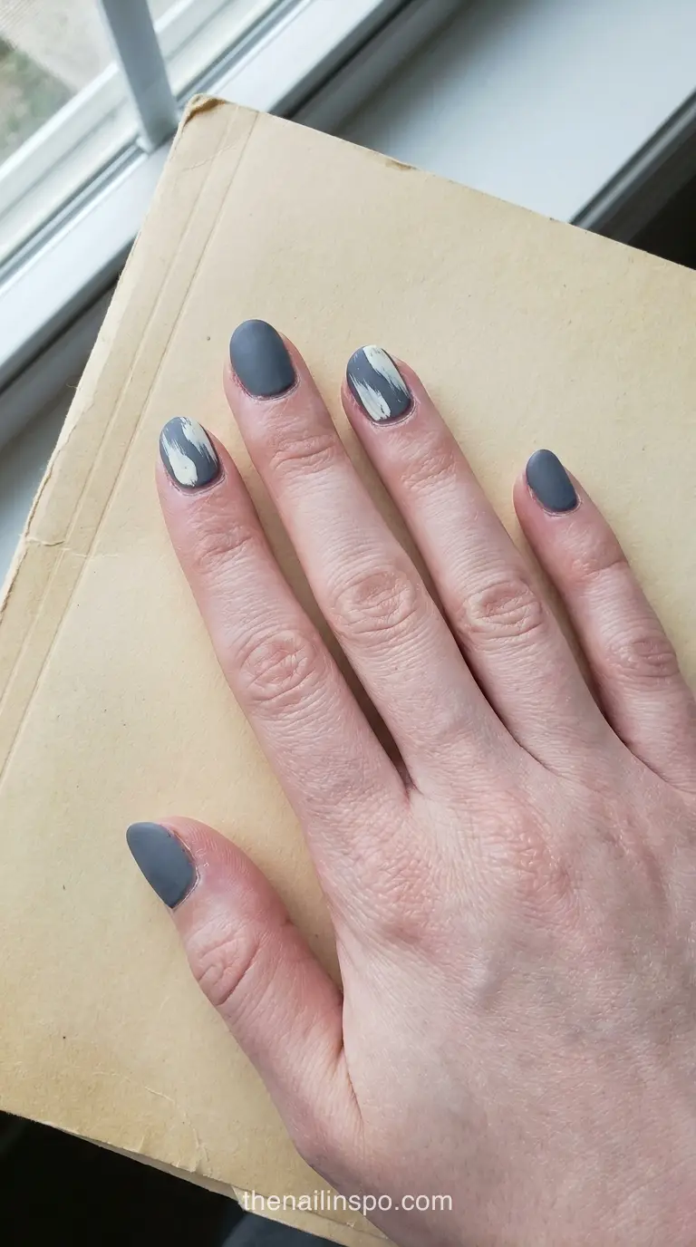 Slate Matte Short Oval Brushstroke Nails
