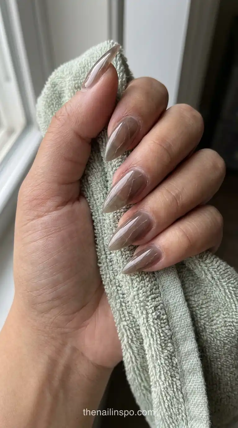 Smoky Quartz Jelly Long Stiletto Vein Nails