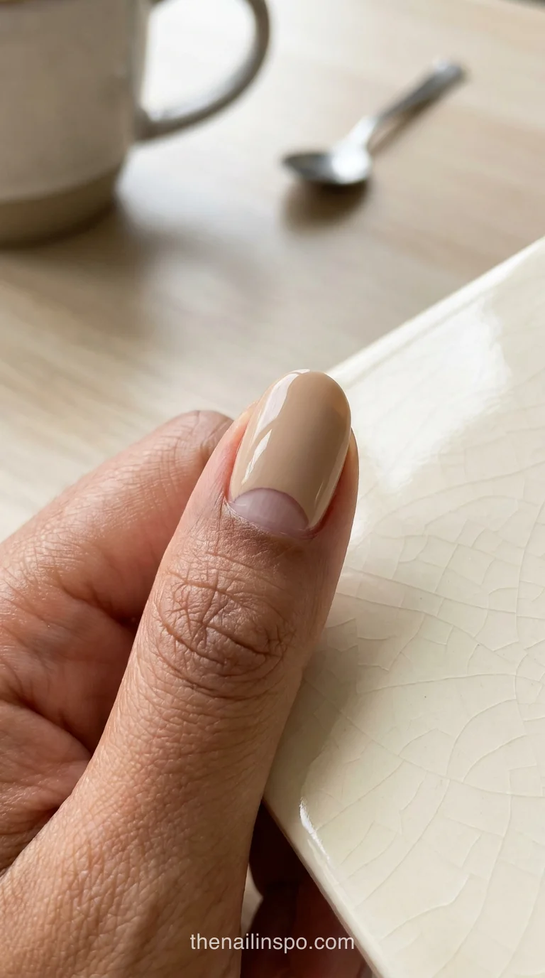 Soft Beige Glossy Round Nails