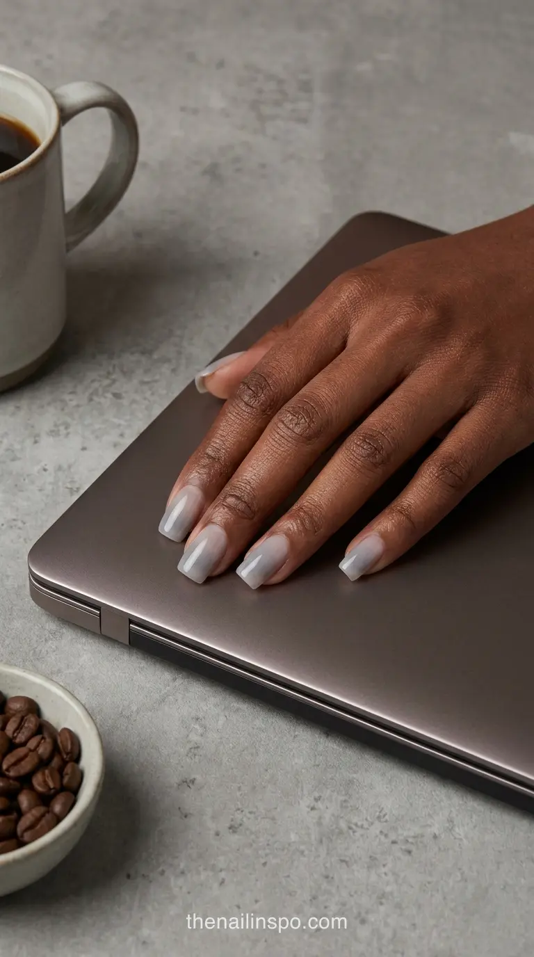 Soft Gray Sheer Square Nails