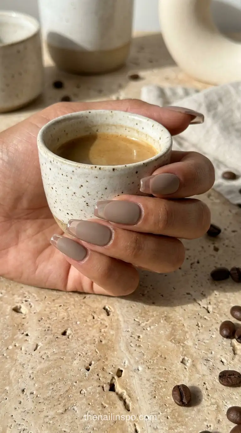 Taupe Matte Coffin Nails